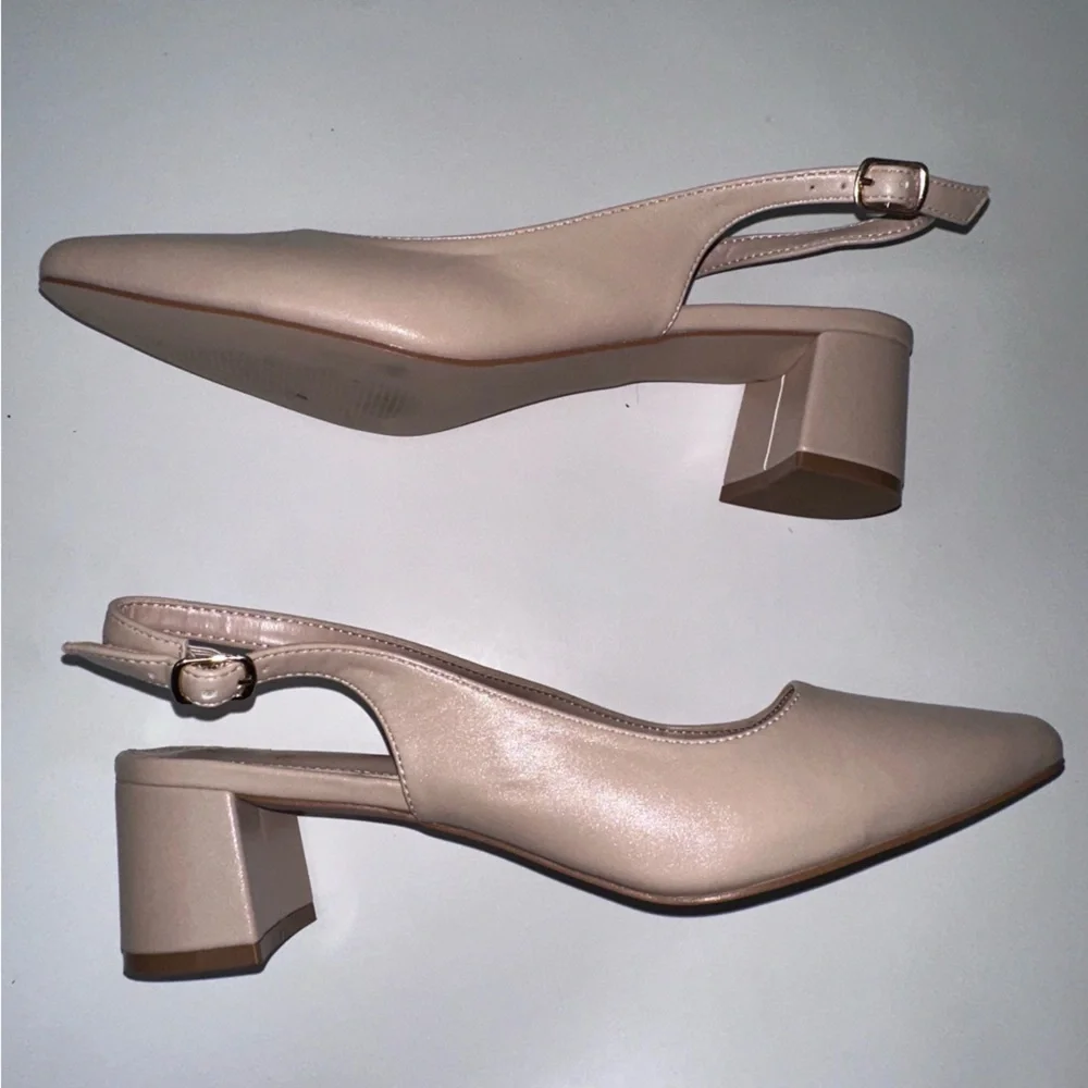 Fran Willor Chunky Heeled Slingback Shoes with Pointed Toe